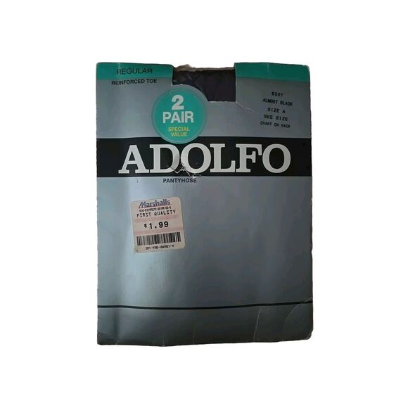 New Vintage Adolfo Pantyhose Size A petite medium Almost Black 2 pair pkg Hose - Picture 1 of 2